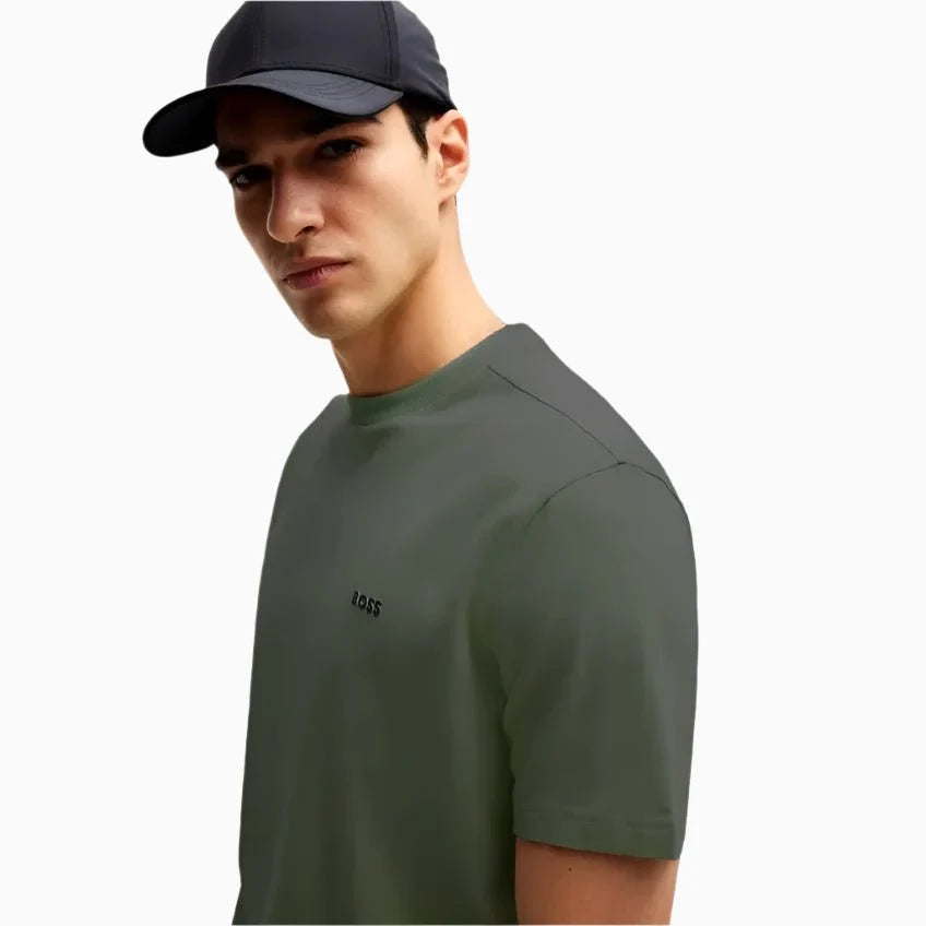 T-shirt en coton extensible coupe droite pour homme avec logo contrastant