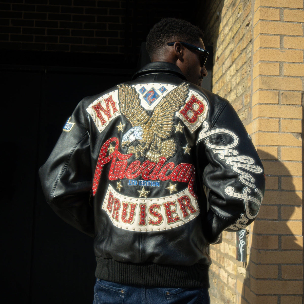 Chaqueta de cuero de felpa American Bruiser para hombre