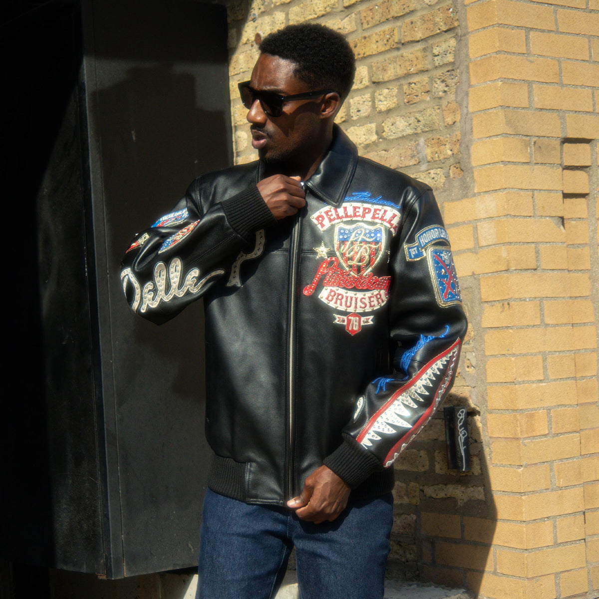 Chaqueta de cuero de felpa American Bruiser para hombre