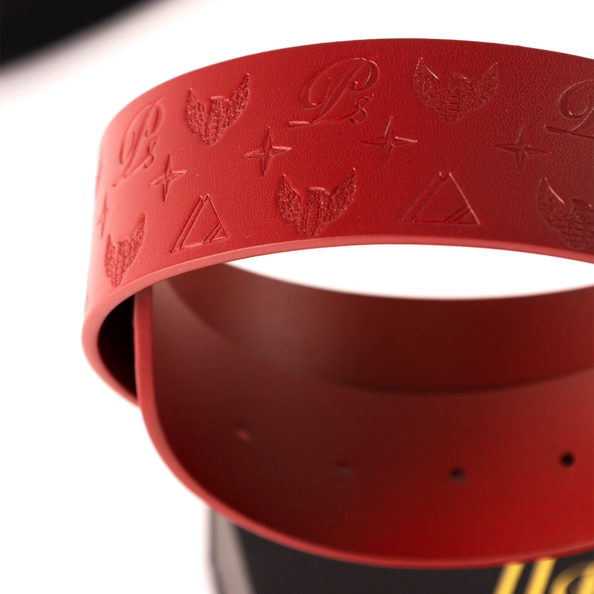 Cinturón HC de cuero con monograma para hombre, plateado y rojo