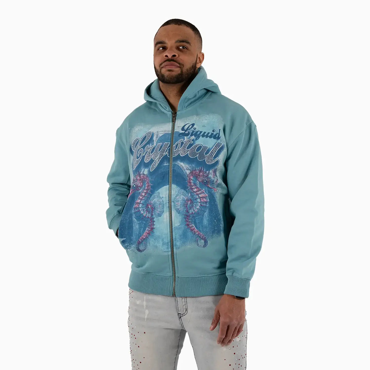 Sweat à capuche hippocampe en strass LC pour homme