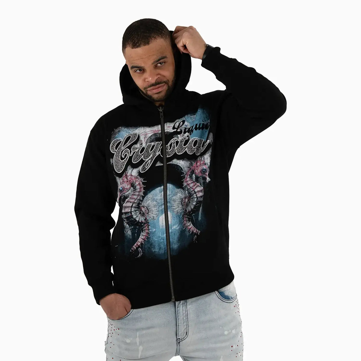 Sweat à capuche Homme Motif hippocampe en strass LC