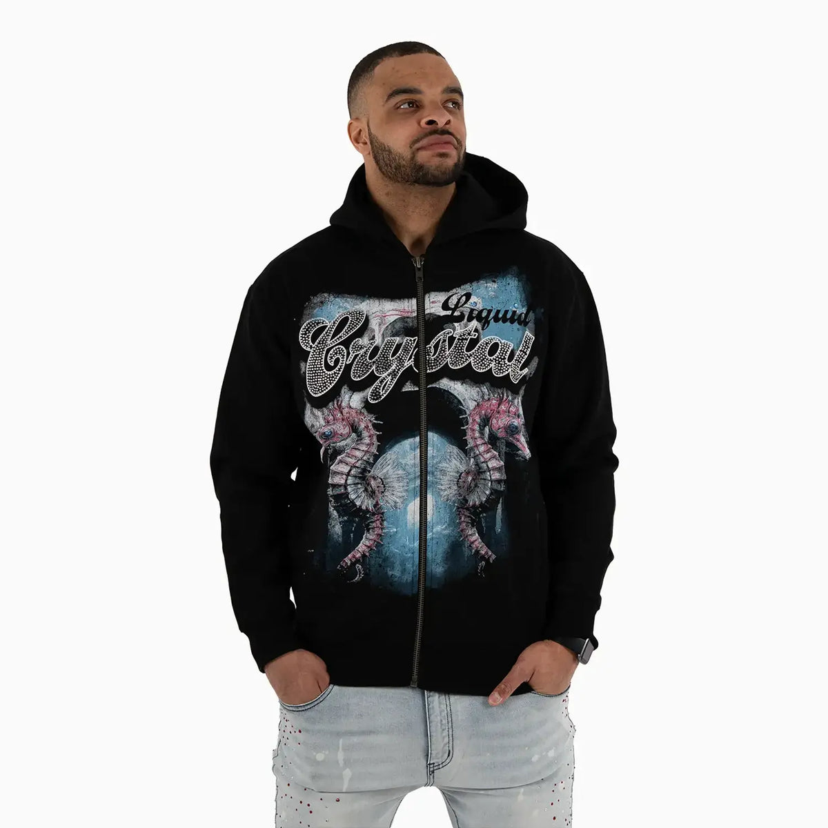 Sweat à capuche Homme Motif hippocampe en strass LC