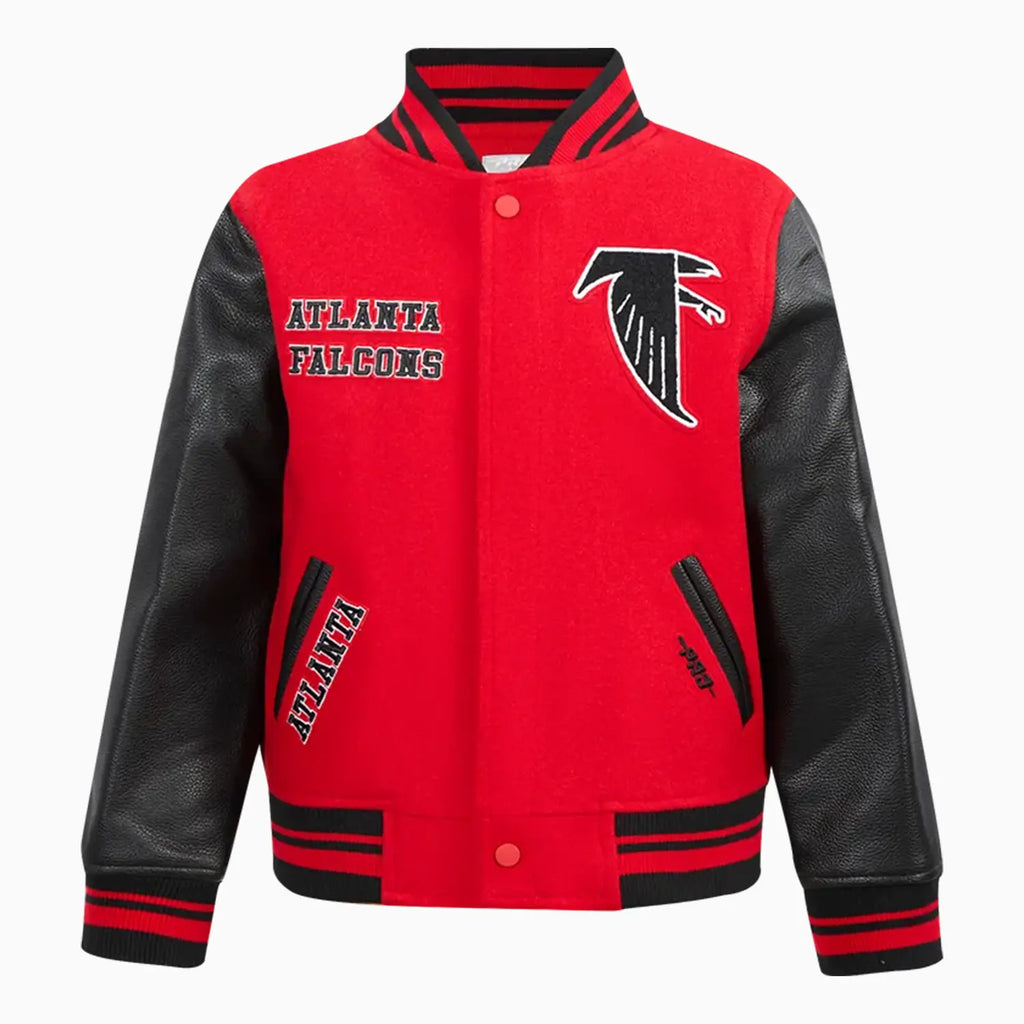 Chaqueta universitaria de lana retro clásica acanalada de los Atlanta Falcons de la NFL para niños