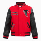 Chaqueta universitaria de lana retro clásica acanalada de los Atlanta Falcons de la NFL para niños