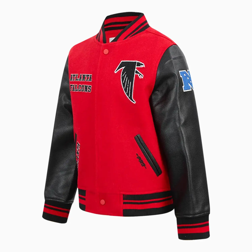 Chaqueta universitaria de lana retro clásica acanalada de los Atlanta Falcons de la NFL para niños