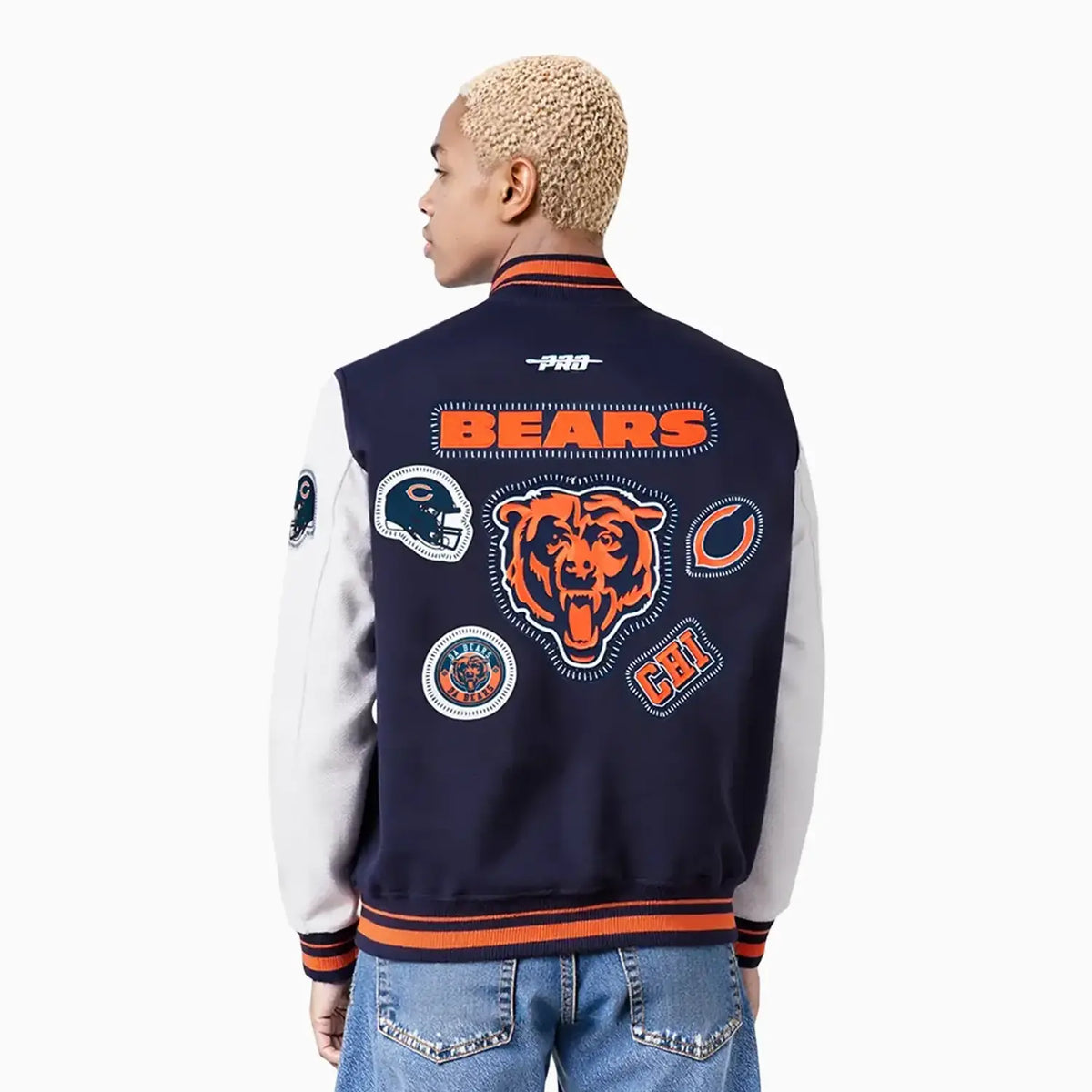 Chaqueta universitaria de lana con punto acanalado para hombre de los Chicago Bears
