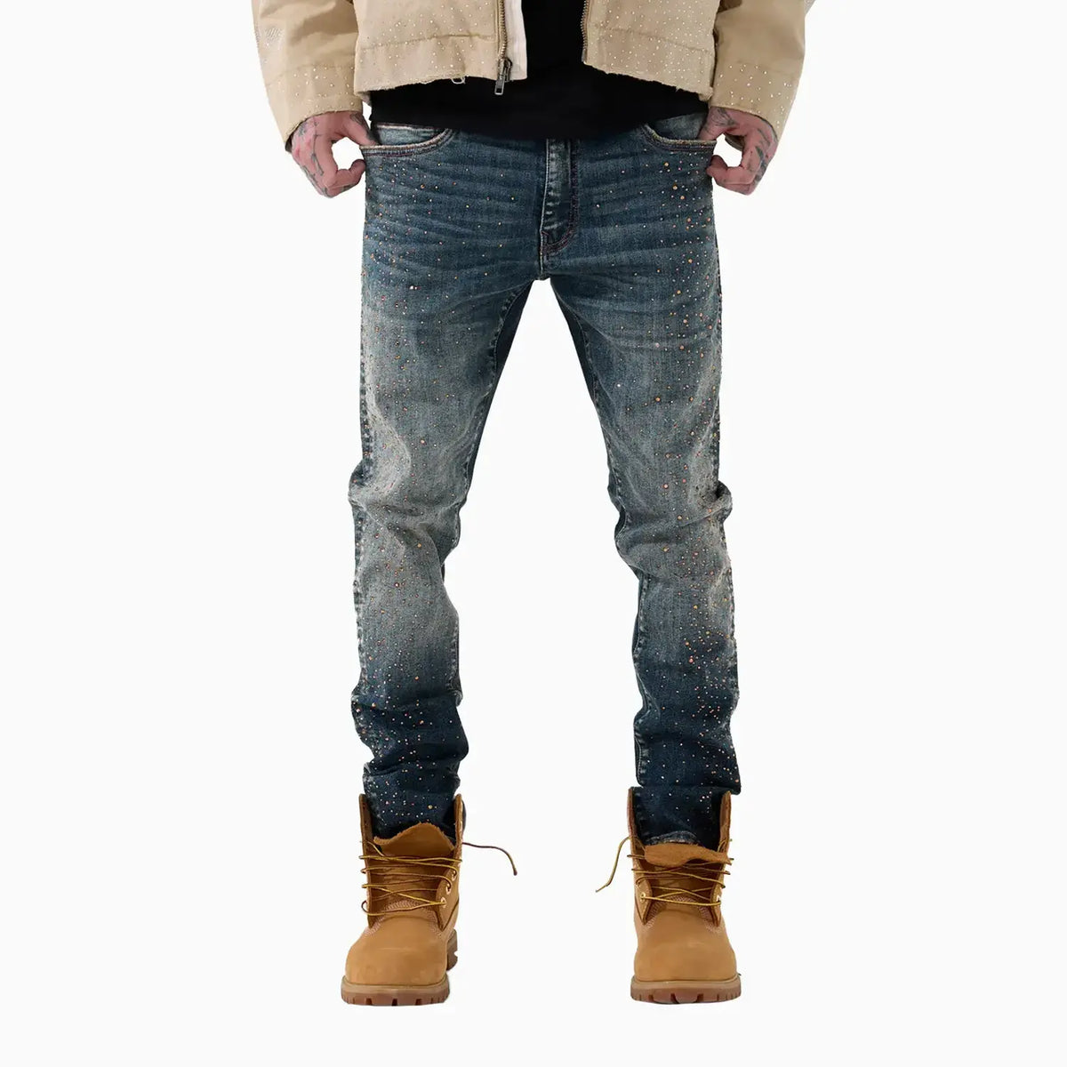 Pantalón de mezclilla para hombre, pitillo, ultraligero, con efecto desgastado