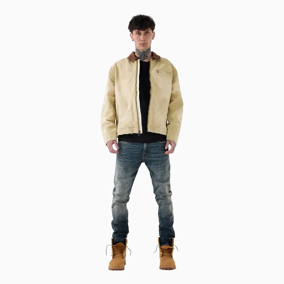 Pantalón de mezclilla para hombre, pitillo, ultraligero, con efecto desgastado