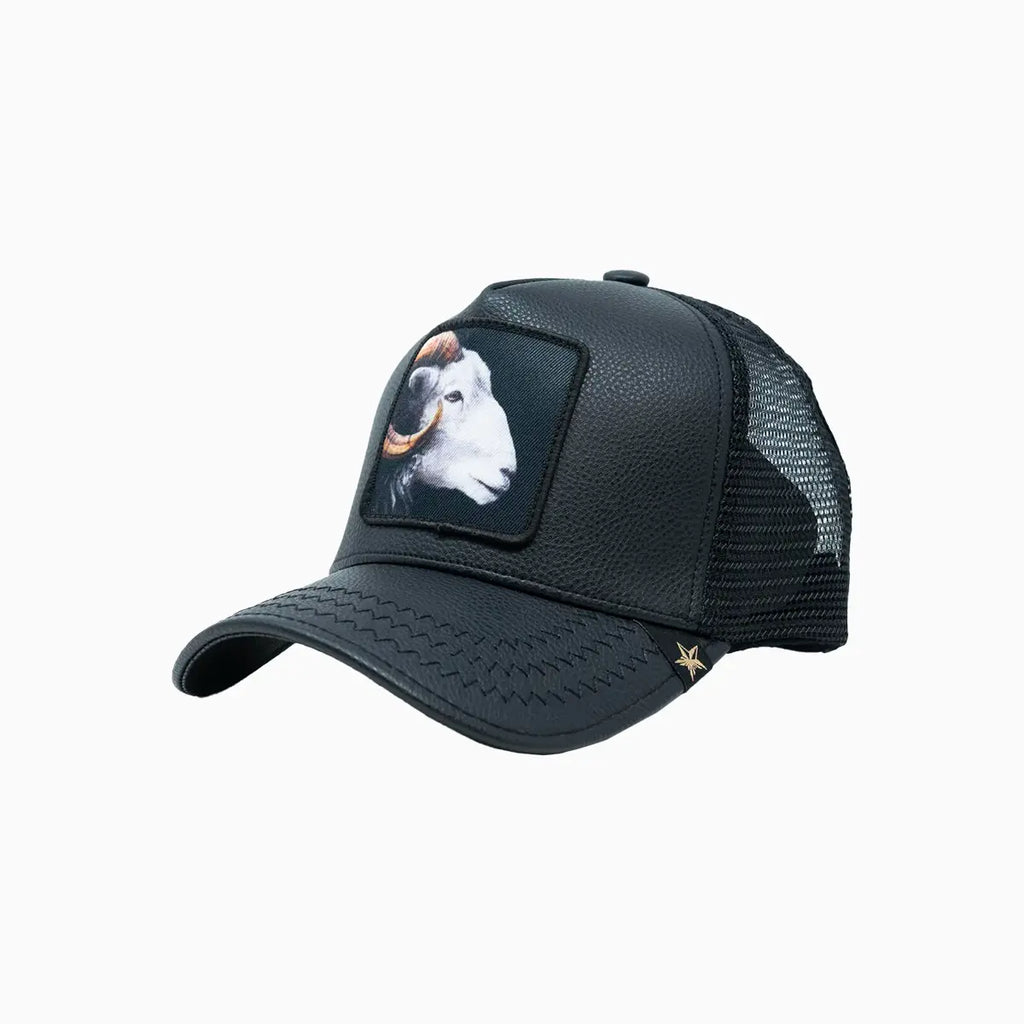 Gorra de camionero de cuero negro de cabra