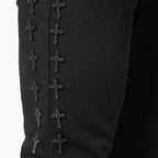 Pantalon en jean noir avec croix brodées pour homme