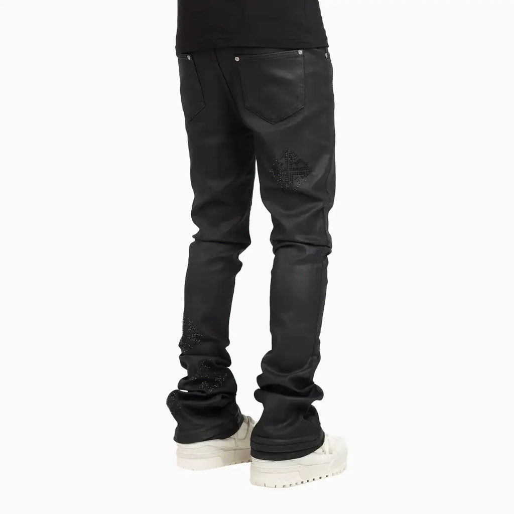 Pantalón de mezclilla negro para hombre con adornos de Icon