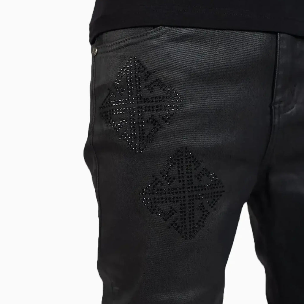Pantalón de mezclilla negro para hombre con adornos de Icon