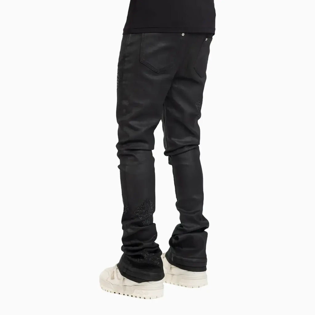Pantalón de mezclilla negro para hombre con adornos de Icon