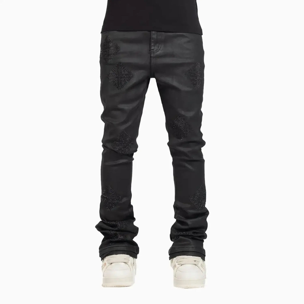 Pantalón de mezclilla negro para hombre con adornos de Icon
