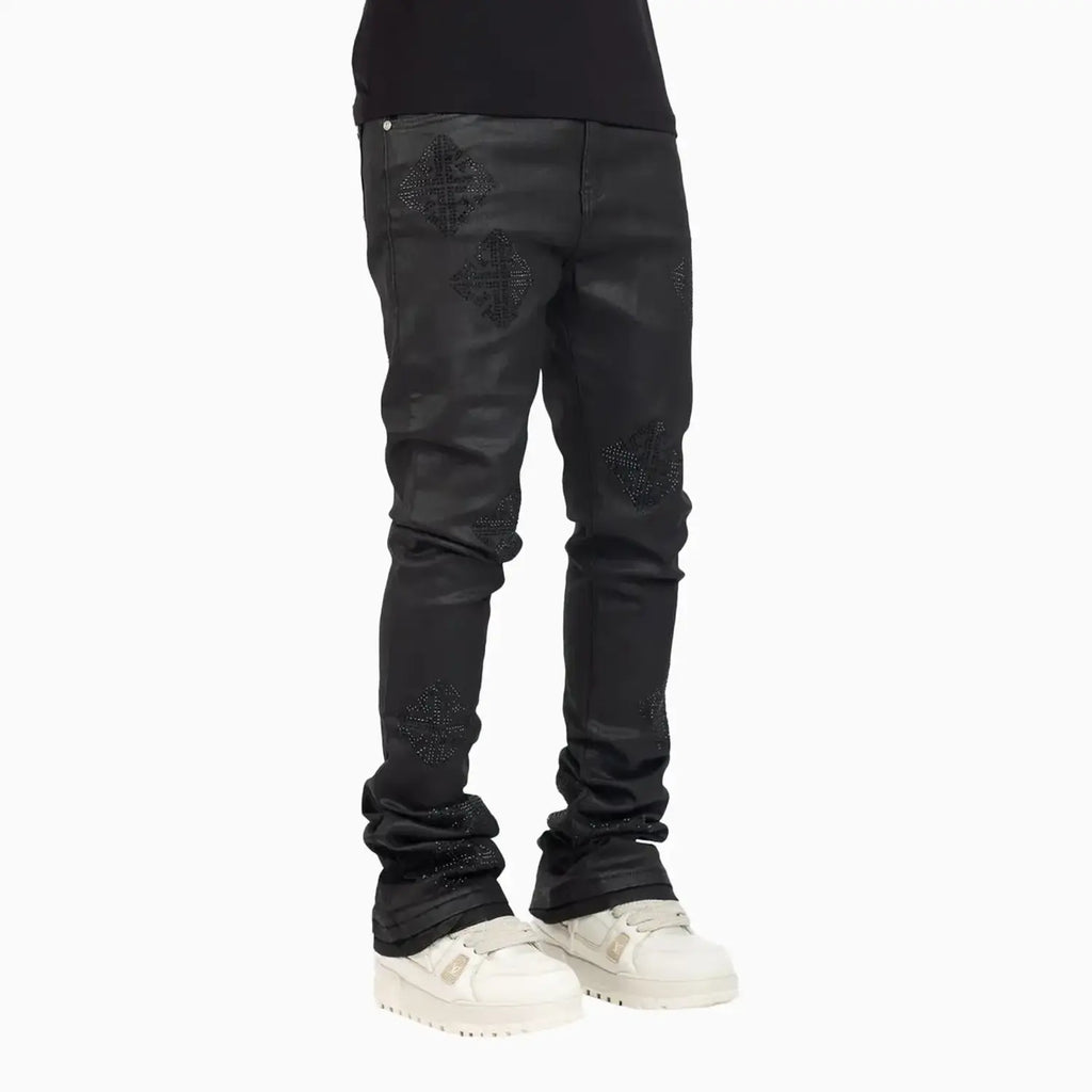 Pantalón de mezclilla negro para hombre con adornos de Icon