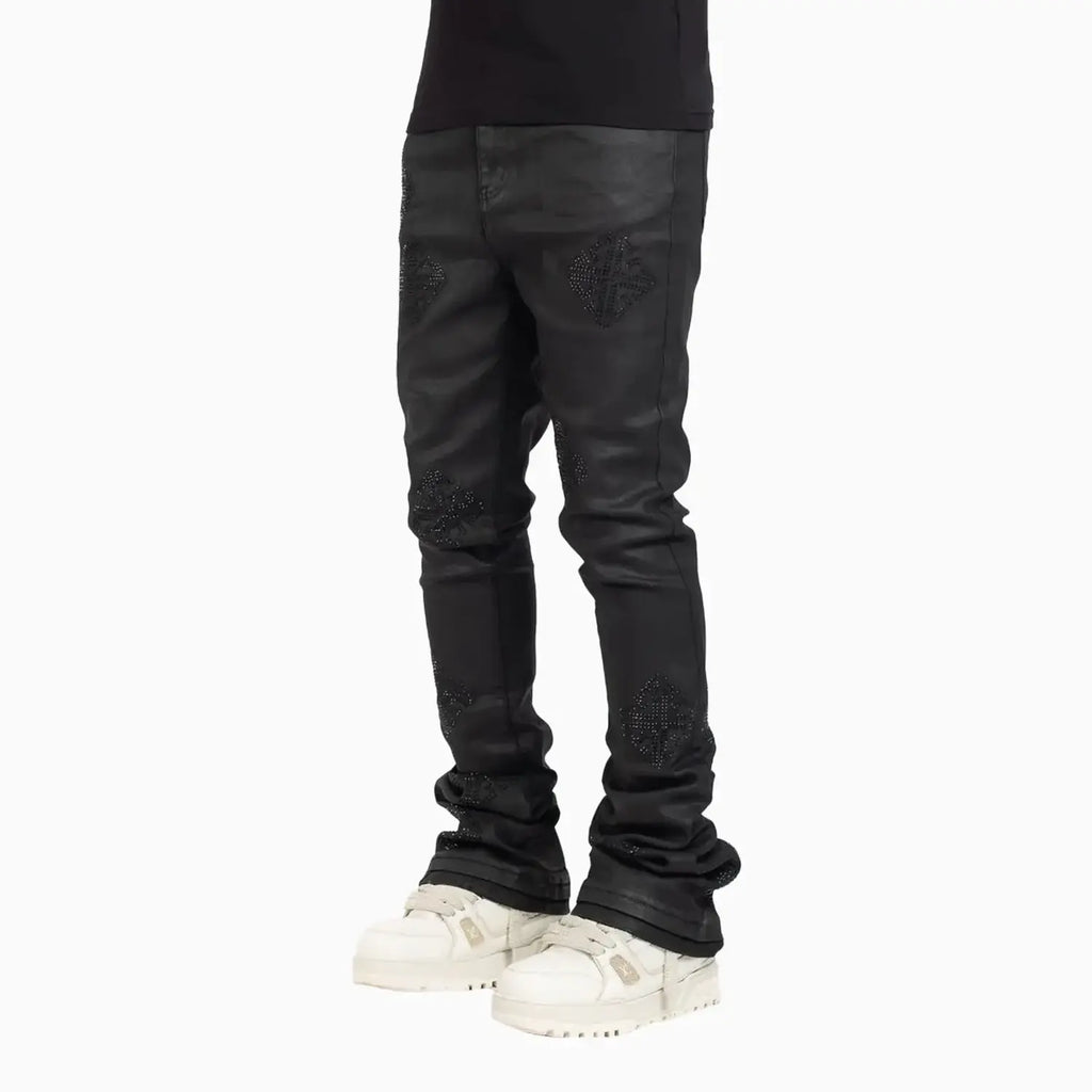 Pantalón de mezclilla negro para hombre con adornos de Icon