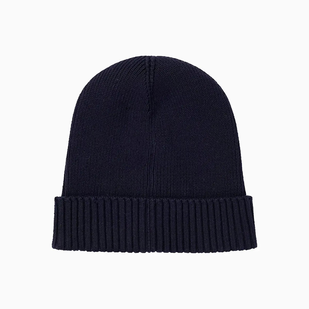 Logo Detail Beanie Hat in Cotton and Virgin Wool