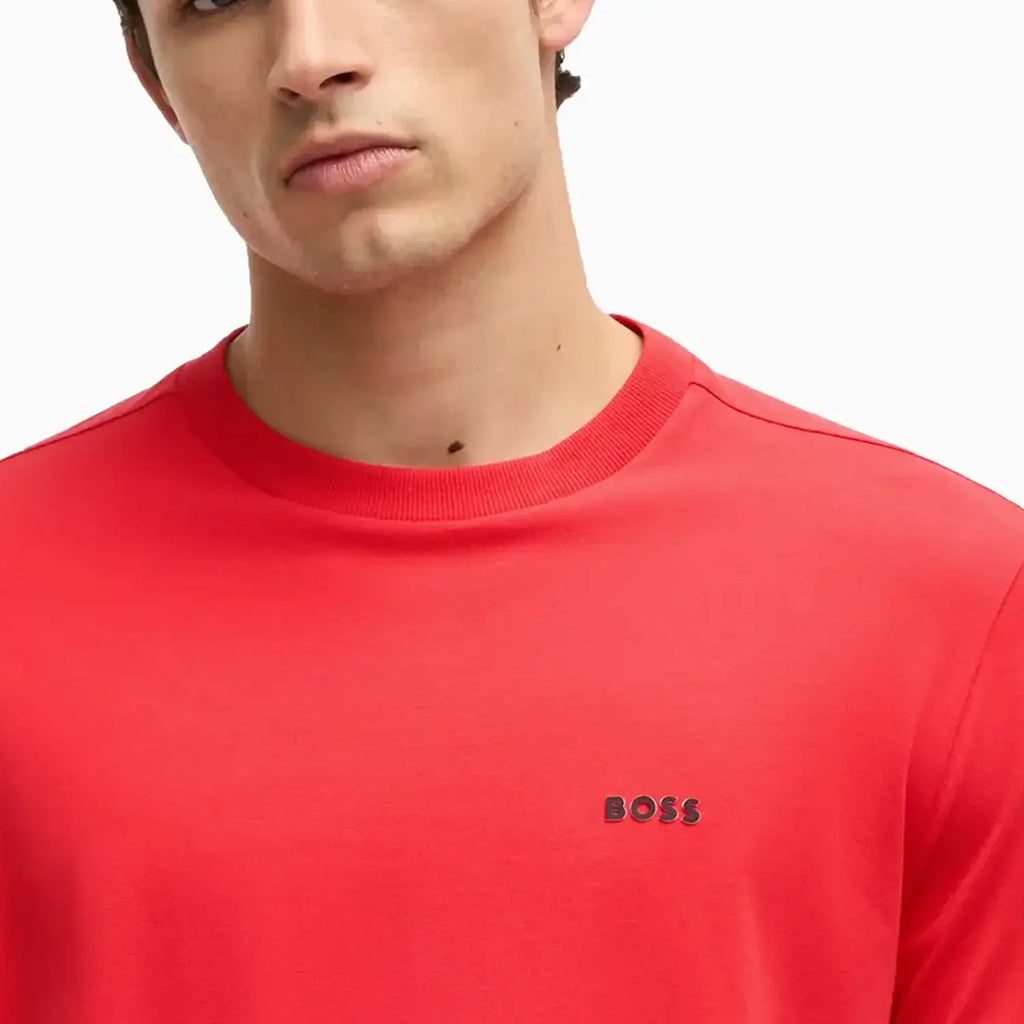 Camiseta de algodón elástico de corte regular para hombre con logo en contraste