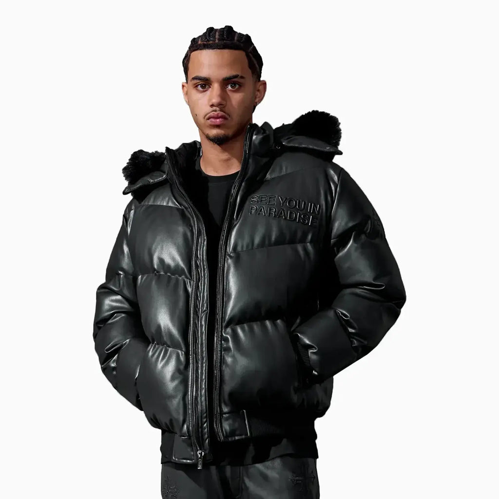 Blouson matelassé SYIP en cuir synthétique embossé pour homme