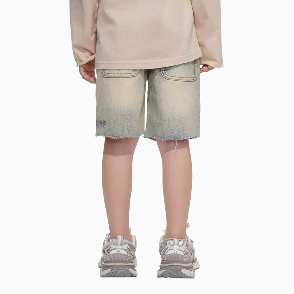 Shorts de tela vaquera lavada estilo vintage para niños