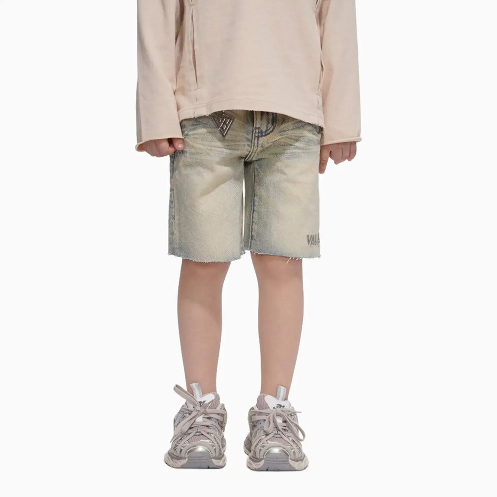 Shorts de tela vaquera lavada estilo vintage para niños