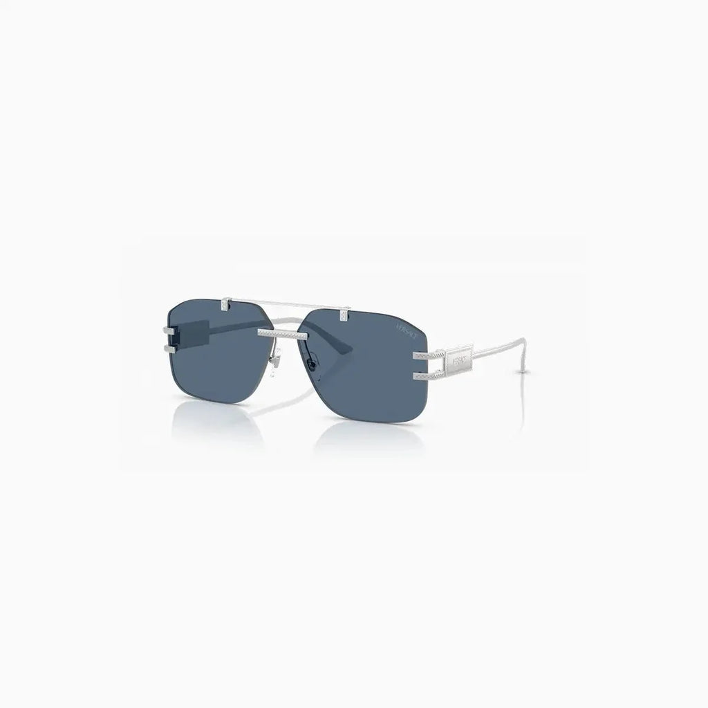 Lunettes de soleil pour homme Versace en métal argenté et bleu