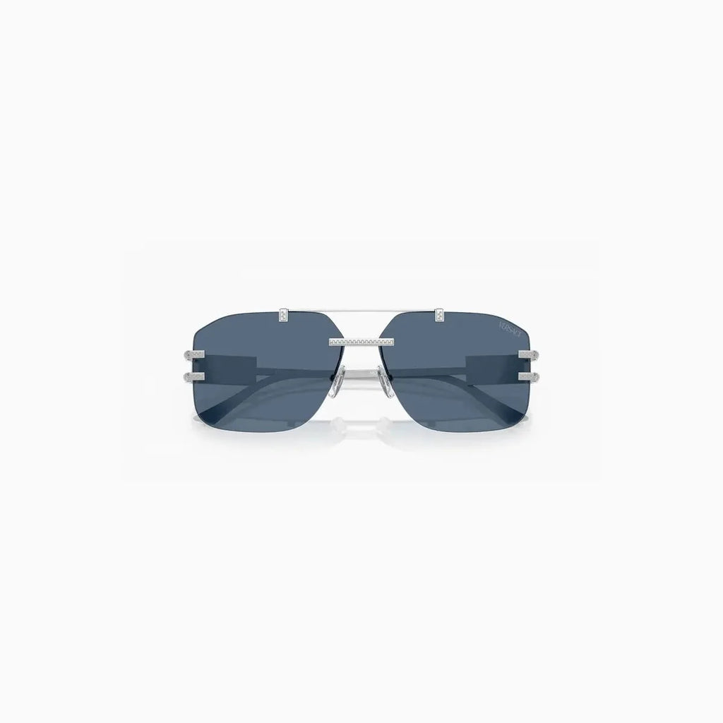 Lunettes de soleil pour homme Versace en métal argenté et bleu