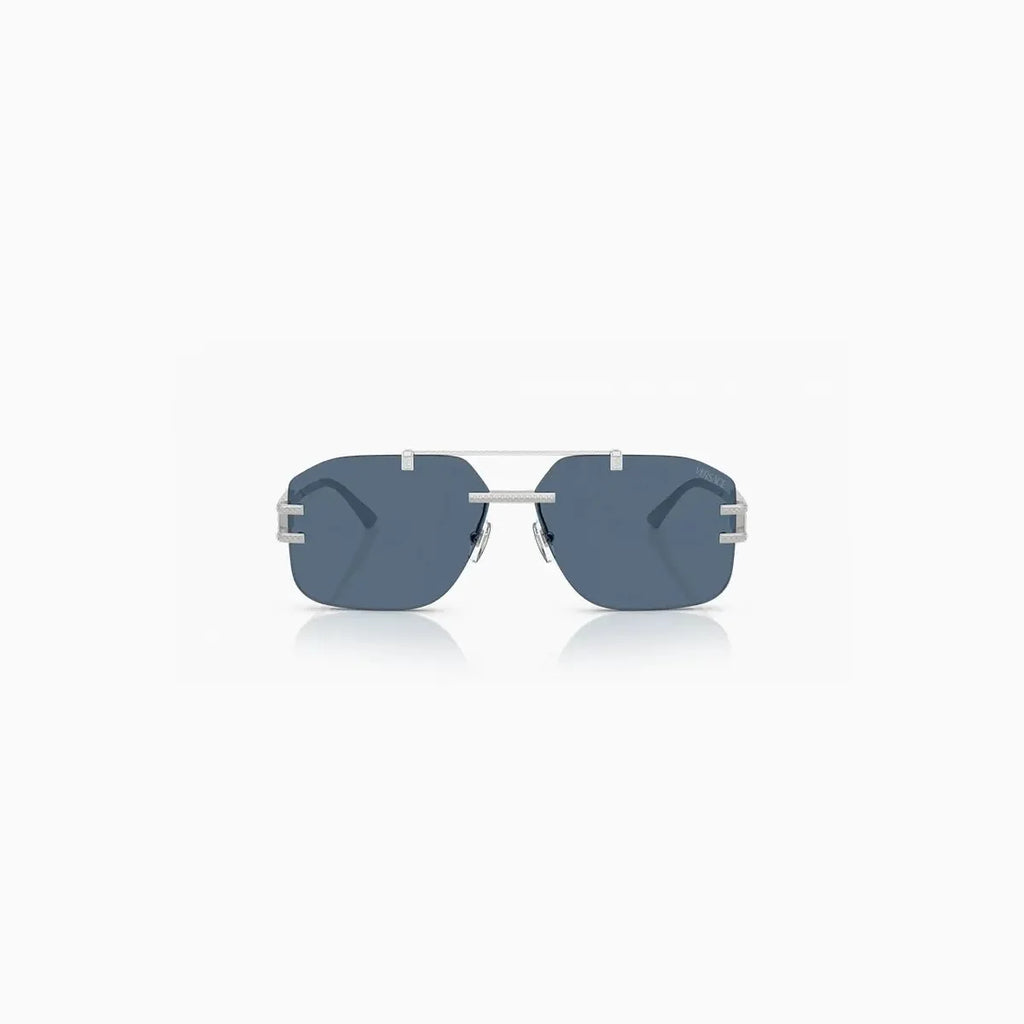 Lunettes de soleil pour homme Versace en métal argenté et bleu