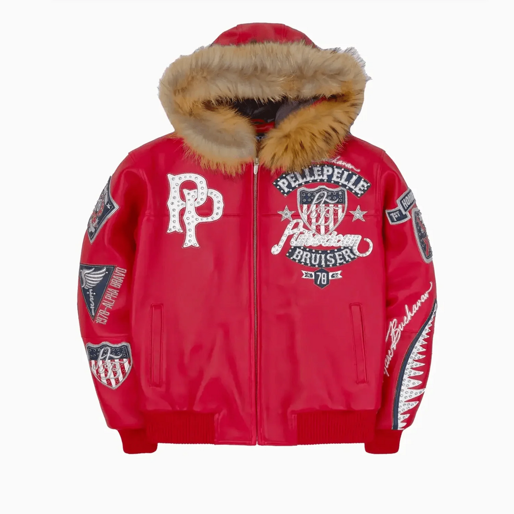 Chaqueta de cuero con capucha Bruiser americana para hombre