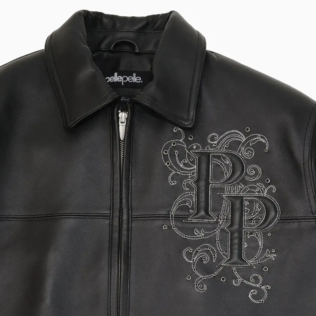 Chaqueta de cuero para hombre con cresta en los hombros