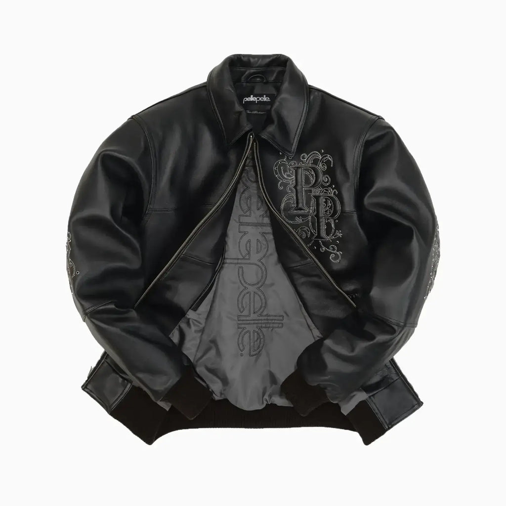 Chaqueta de cuero para hombre con cresta en los hombros