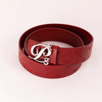 Cinturón HC de cuero con monograma para hombre, plateado y rojo