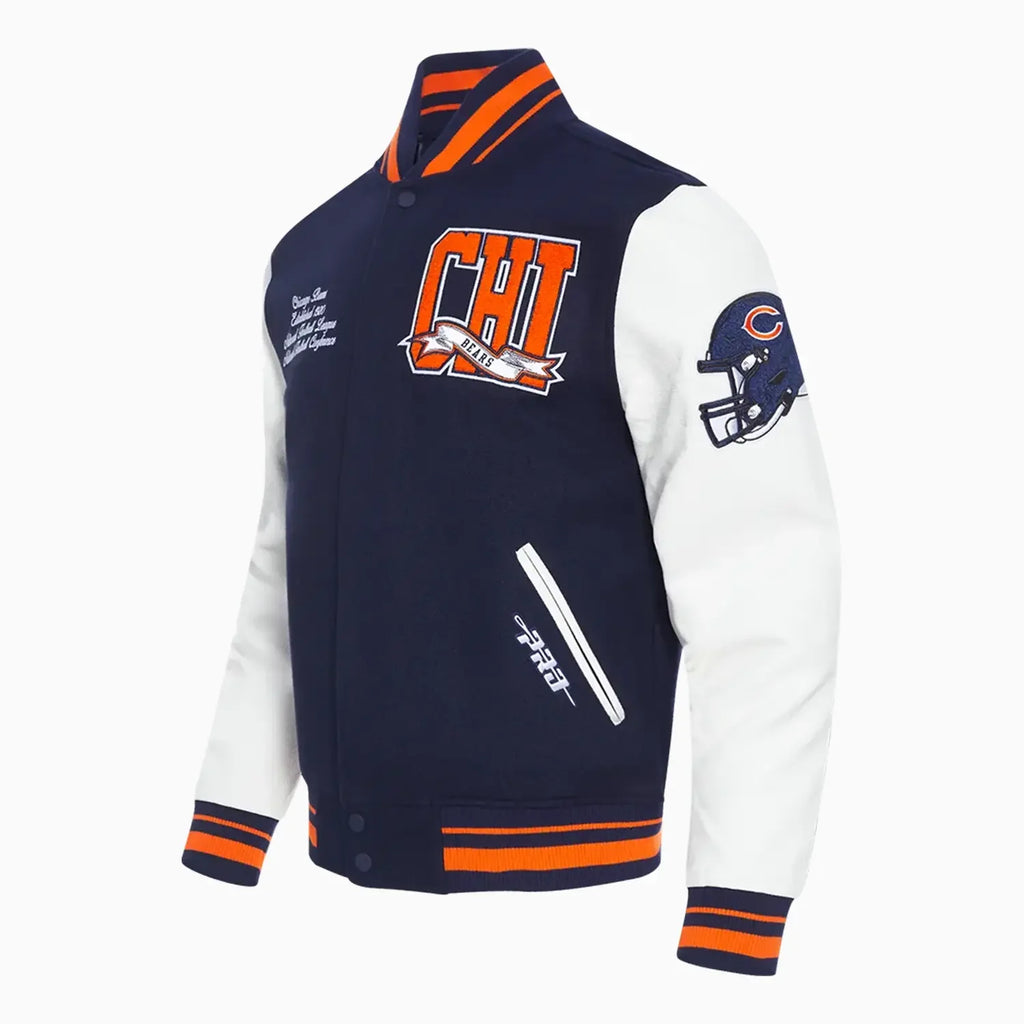 Chaqueta universitaria de lana con banderines del equipo Chicago Bears para hombre