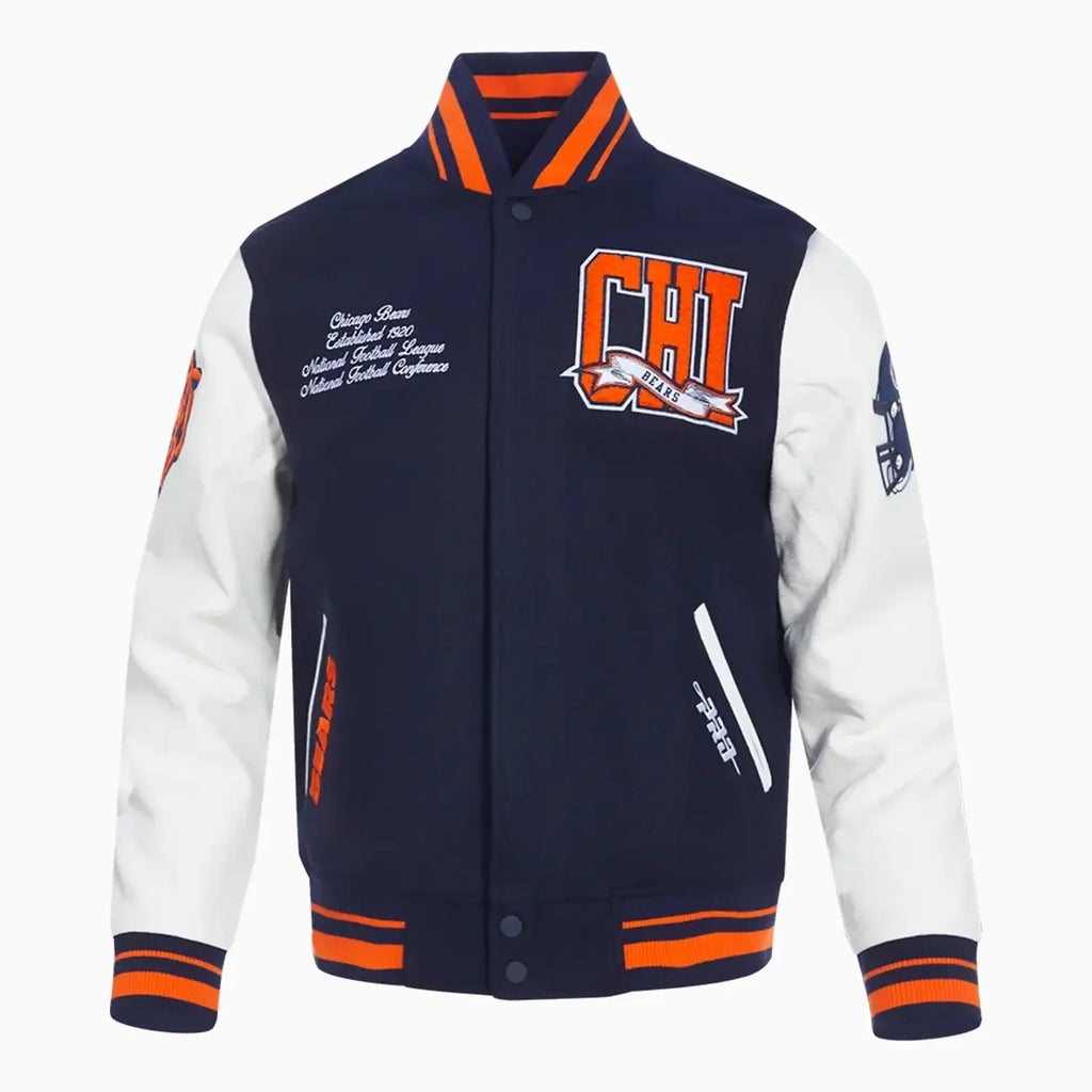 Chaqueta universitaria de lana con banderines del equipo Chicago Bears para hombre
