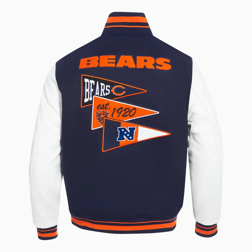 Chaqueta universitaria de lana con banderines del equipo Chicago Bears para hombre