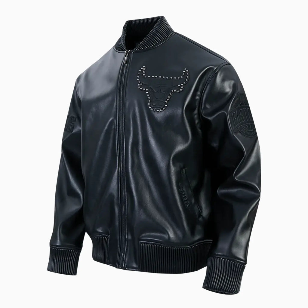 Men's Chicago Bulls Blackout Leather Varsity Jacket