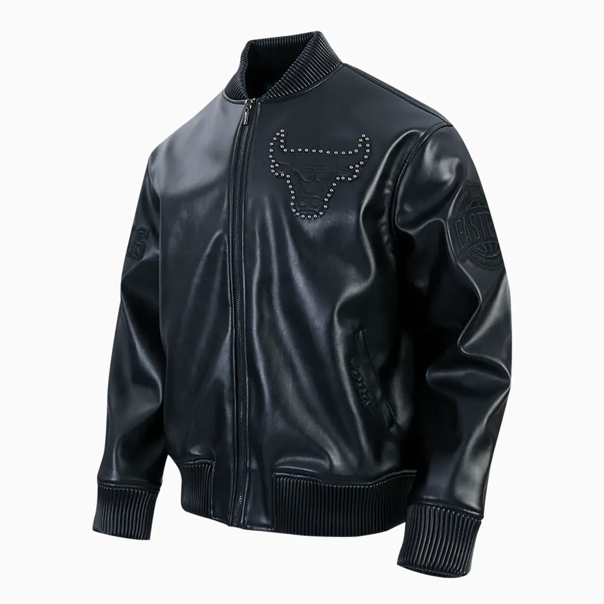 Chaqueta universitaria de cuero "Blackout" de los Chicago Bulls para hombre