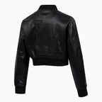 Blouson teddy court en cuir lavé orné de cristaux MLB des Los Angeles Dodgers pour femme