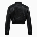 Blouson teddy court en cuir lavé orné de cristaux MLB des Los Angeles Dodgers pour femme