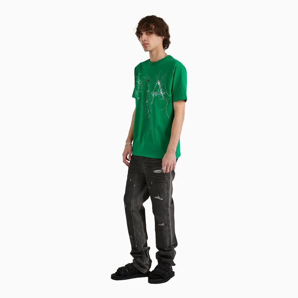 Camiseta Liam Verde con Logo Agrietado para Hombre