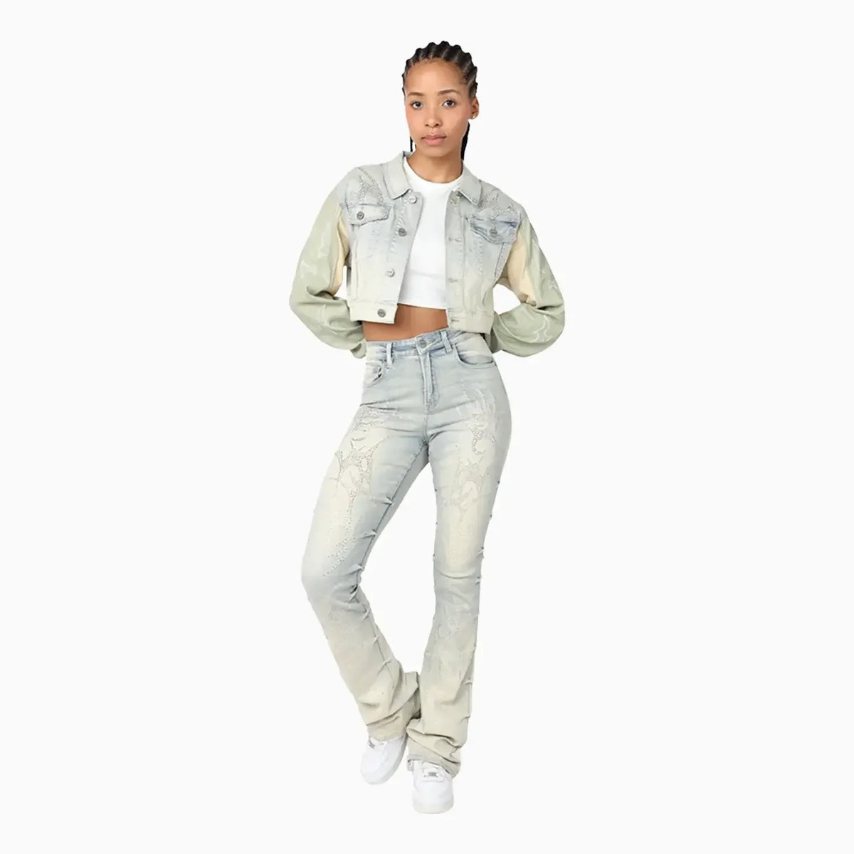 Ensemble jean court orné de strass pour femme