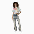 Conjunto de top corto estampado y pantalón cargo acampanado para mujer