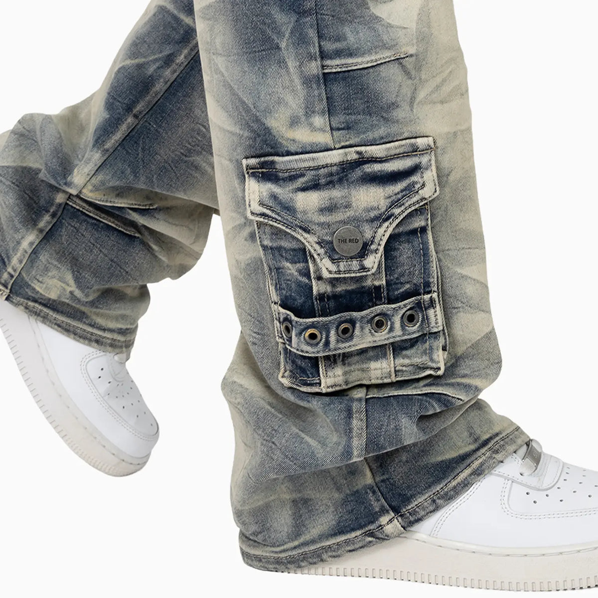 Conjunto de top corto estampado y pantalón cargo acampanado para mujer