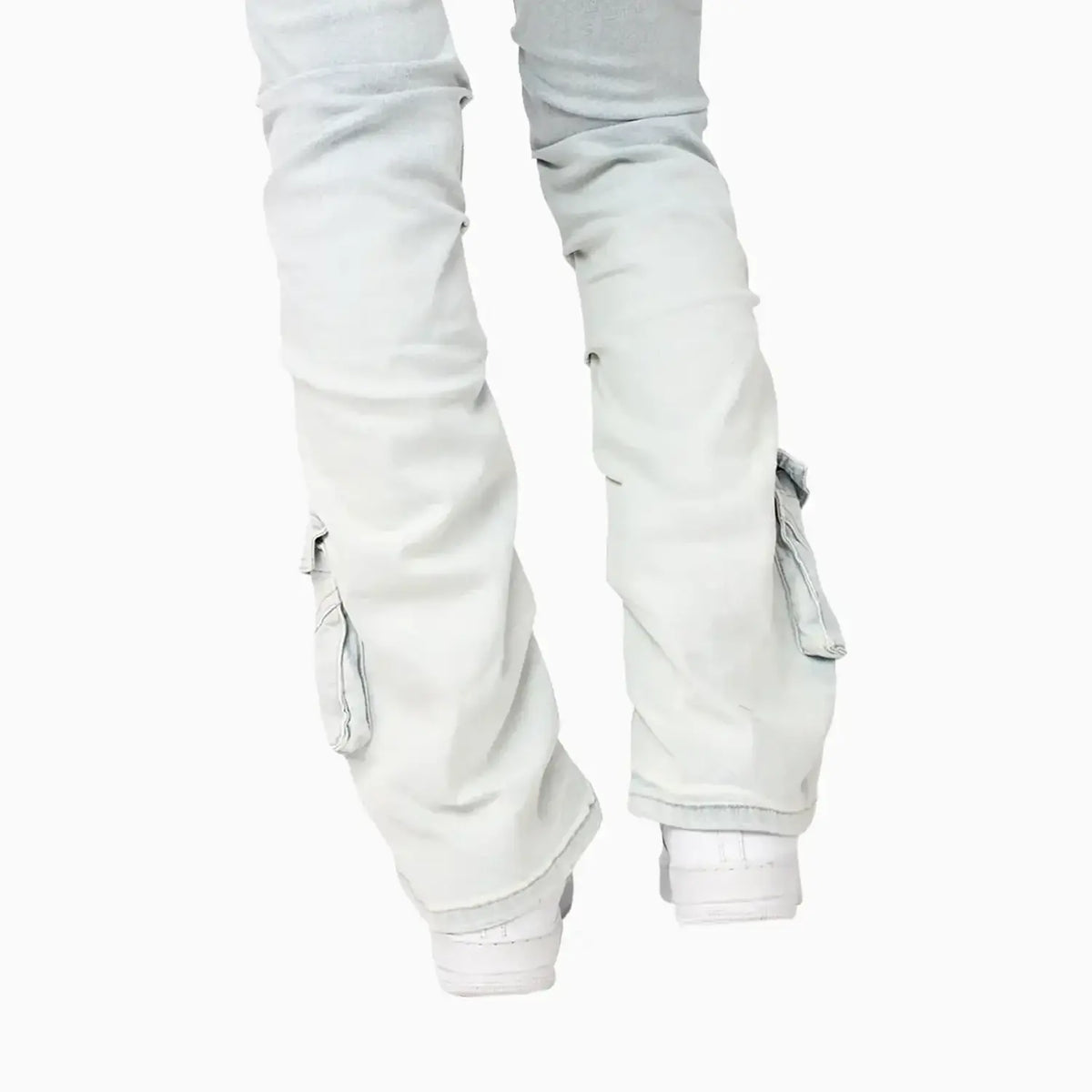 Pantalones vaqueros apilados de tiro alto con lavado claro para mujer