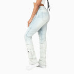 Pantalones vaqueros apilados de tiro alto con lavado claro para mujer