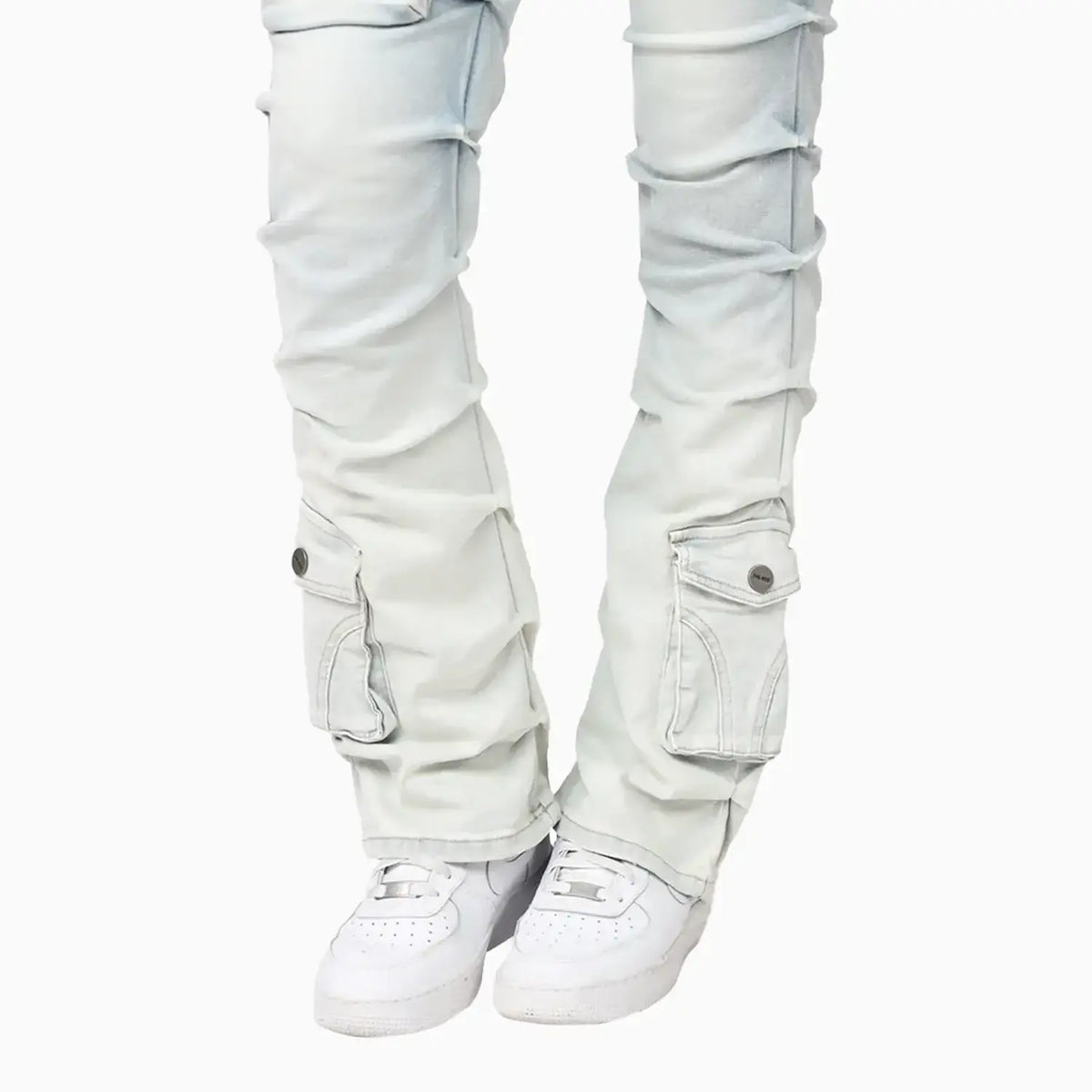 Pantalones vaqueros apilados de tiro alto con lavado claro para mujer