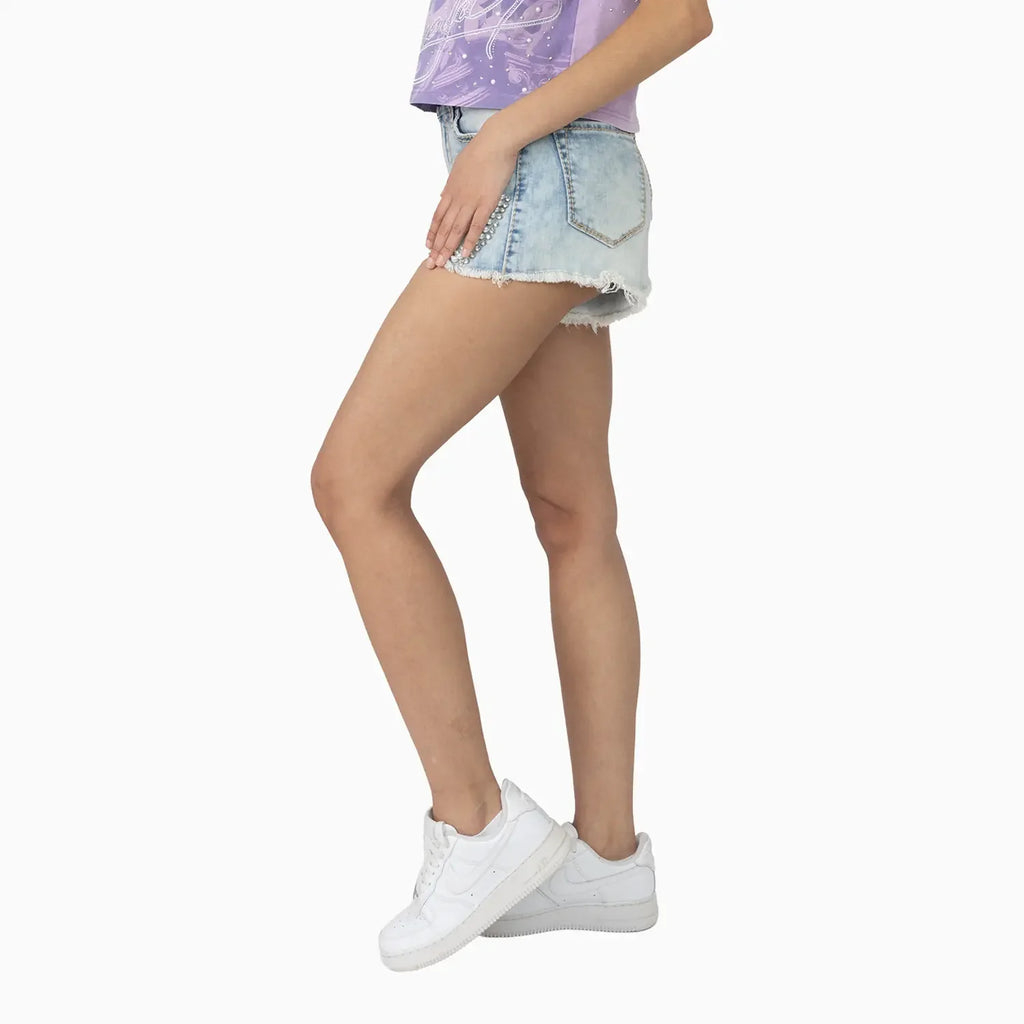 Conjunto de camiseta y shorts con pedrería para mujer