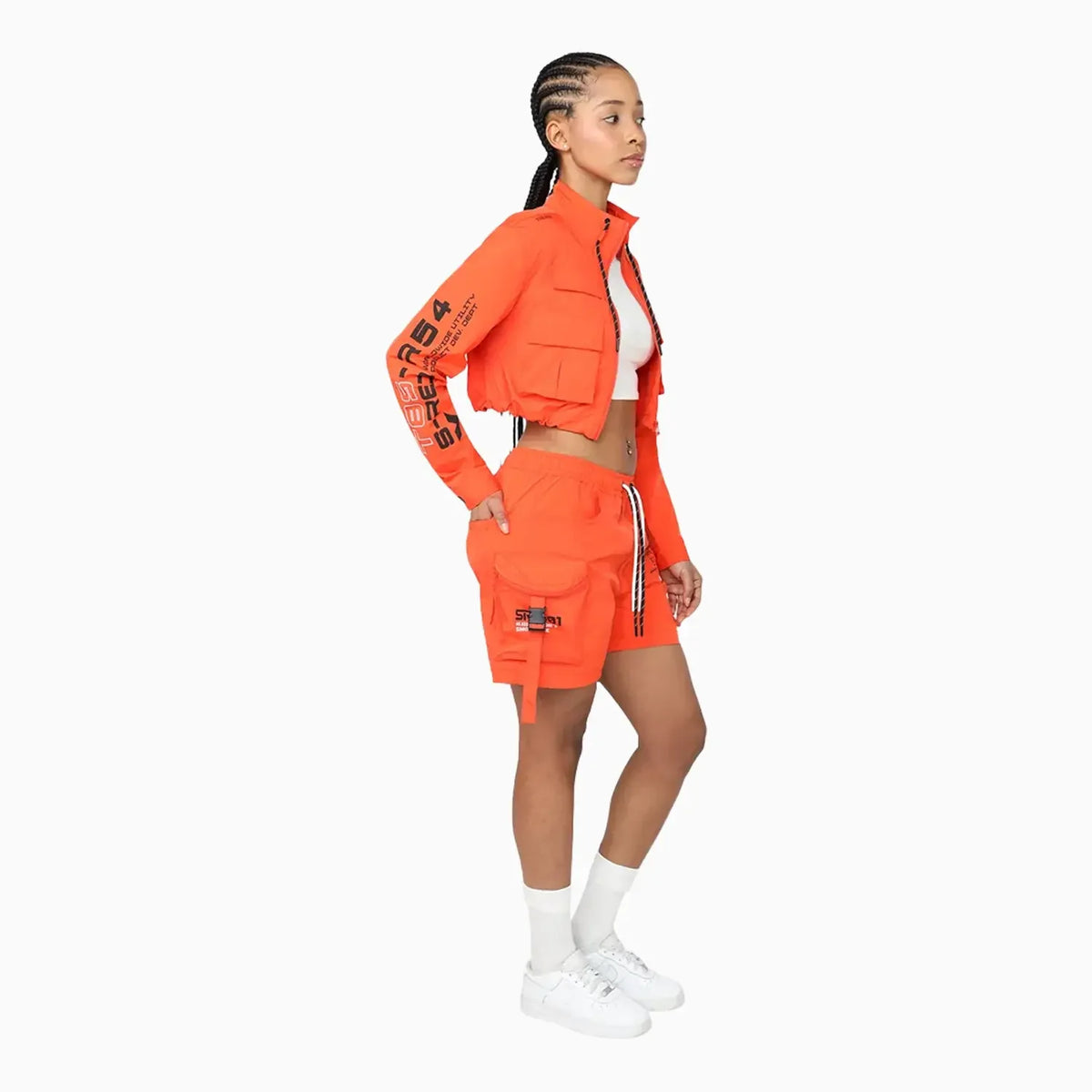 Traje estampado de nailon utilitario para mujer
