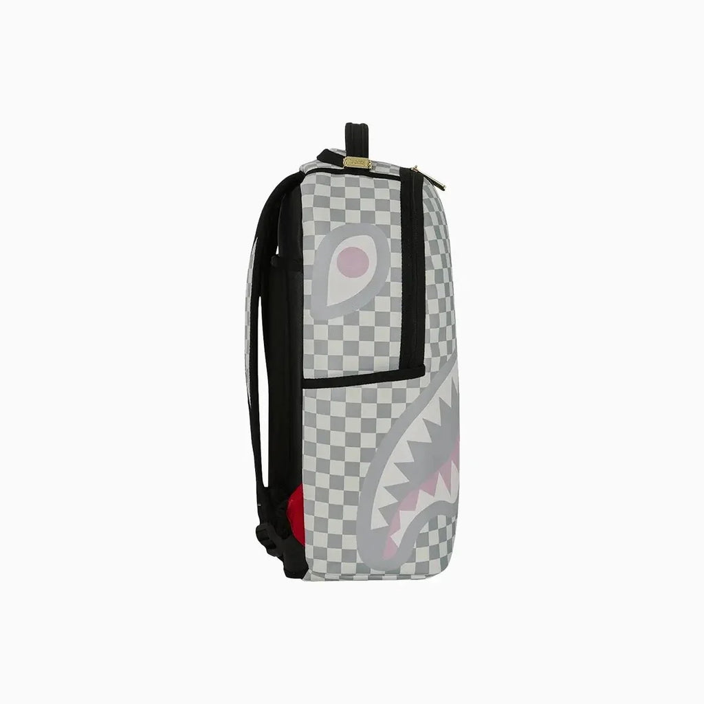 Mochila crema con ribete lateral a cuadros